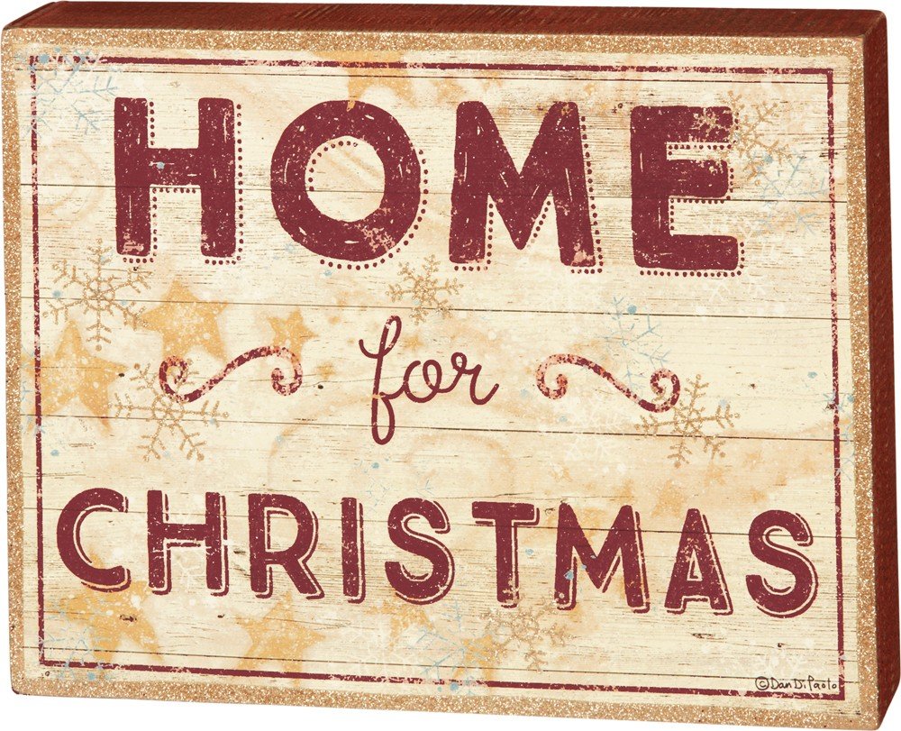 Primitives by Kathy Distressed Wooden Box Sign - Rustic 'Home for Christmas' Holiday Decor for Farmhouse, Christmas Tree, Mantel & Front Porch