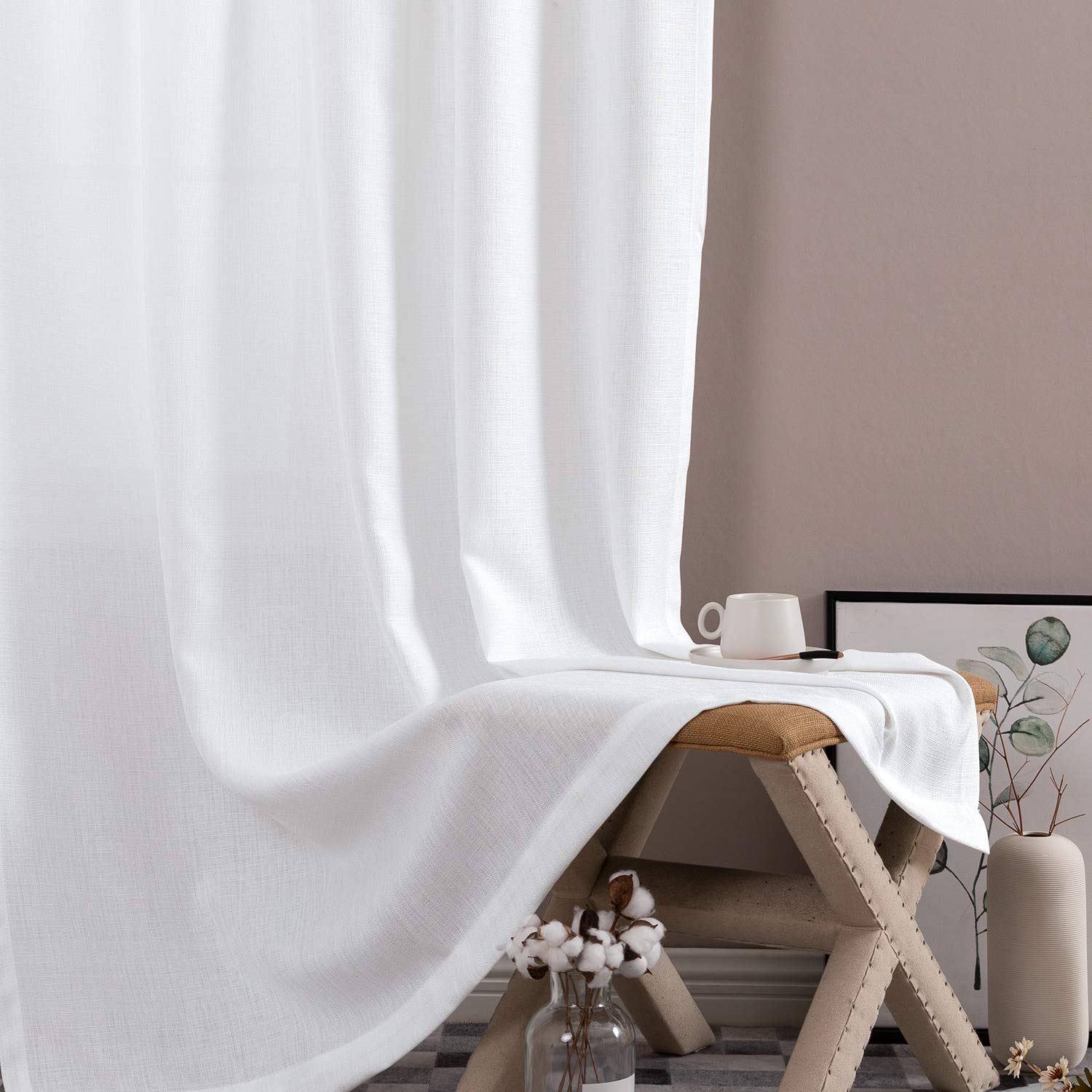 Jinchan Semi-Sheer White Voile Curtains 108