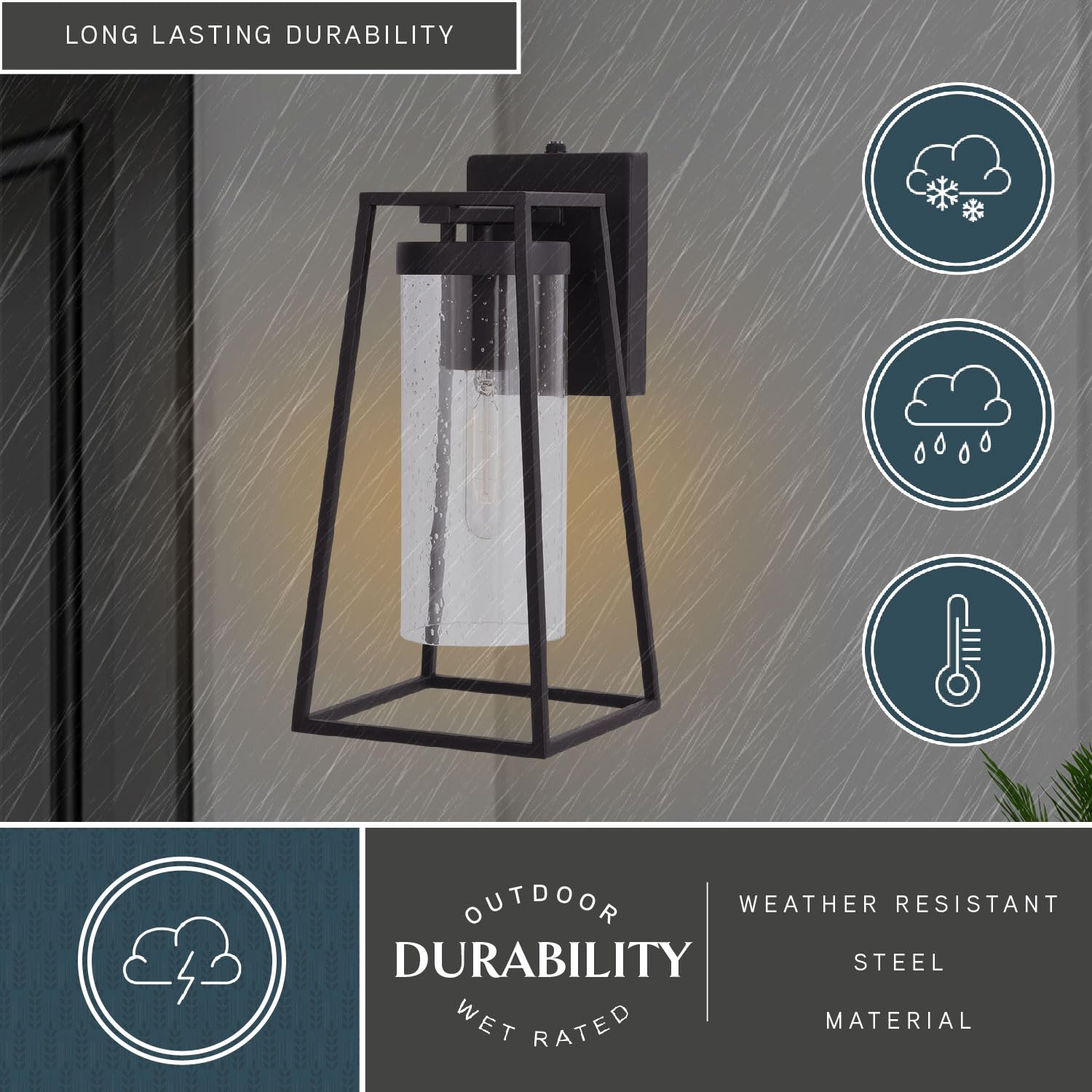 VAXCEL Nash 6.5-inch Black Modern Outdoor Wall Lantern with Dusk to Dawn Photocell Sensor - 1-Light Wall Sconce with Clear Seeded Glass for Porch, Patio, Garden & Entryway Lighting