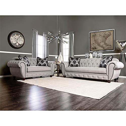 Furniture of America Isabella Transitional Fabric Tufted Loveseat in Gray - Stylish Small Sofa for Living Room, Apartment & Cozy Home Decor