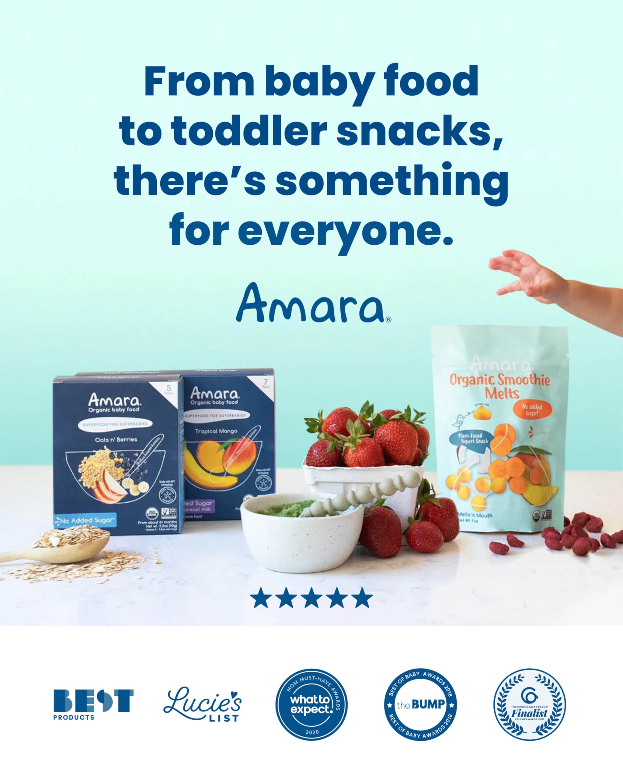 Organic Amara Smoothie Melts - Mixed Red Berries Baby Snacks | Healthy Fruit & Veggie Toddler Snacks | Plant-Based Yogurt Melts for Kids Lunch Box | 6 Resealable Bags | Perfect for On-the-Go Snacking & Daycare Treats