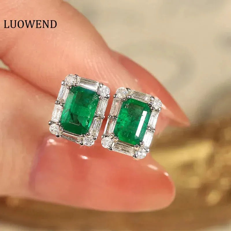 18K White Gold Earrings with Real Natural Emerald Gemstones - Luxury Diamond Jewelry for Women - Perfect for Weddings, Parties & Special Occasions