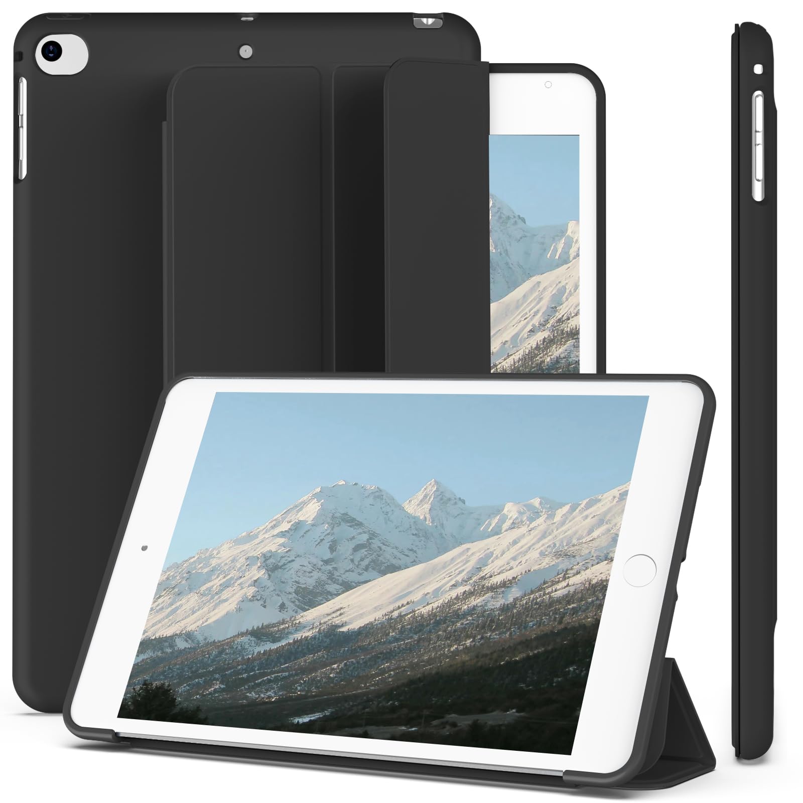Aoub Slim Lightweight Smart Cover Case for iPad 9.7 Inch (6th/5th Gen 2018/2017, iPad Air 2 & Air 1 2014/2013) - Soft TPU Back Protective Case with Auto Sleep/Wake Function - Black | Perfect for Work, School & Travel Protection