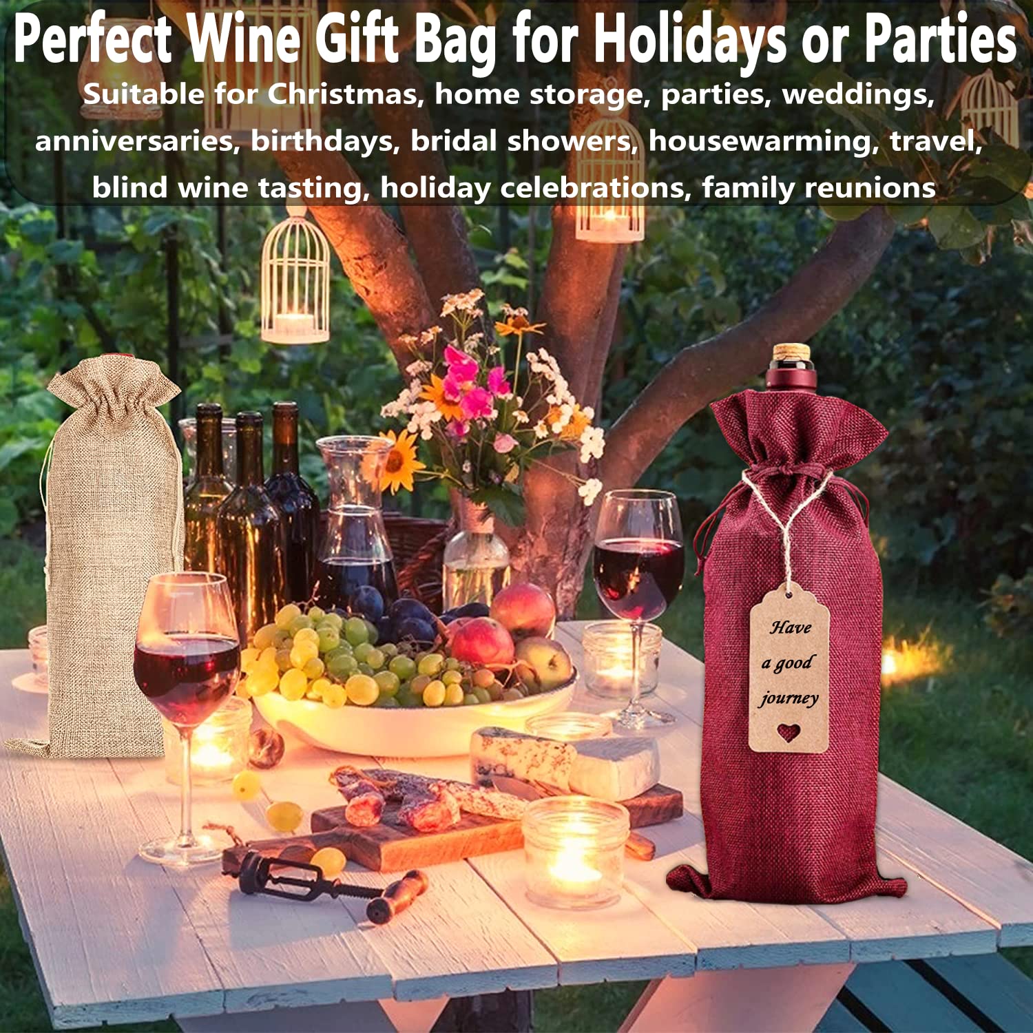 12-Pack Reusable Burlap Wine Gift Bags with Drawstrings - Eco-Friendly Wine Bottle Bags for Parties, Christmas, Weddings, Travel & Home Storage - Perfect for Gifting, Entertaining and Organizing