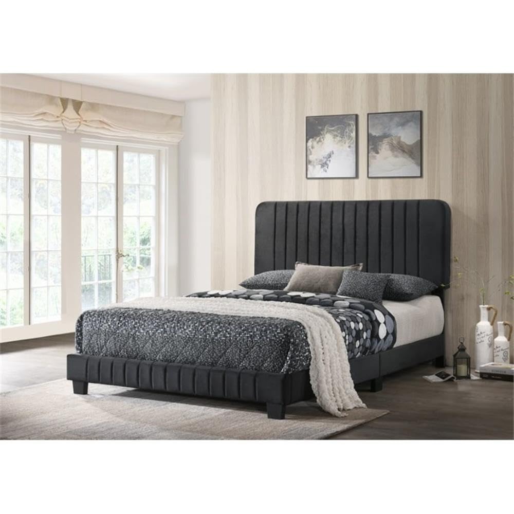 Glory Furniture Lodi Velvet Upholstered Queen Bed Frame in Black - Luxurious Modern Bedroom Furniture for Master Suite or Guest Room