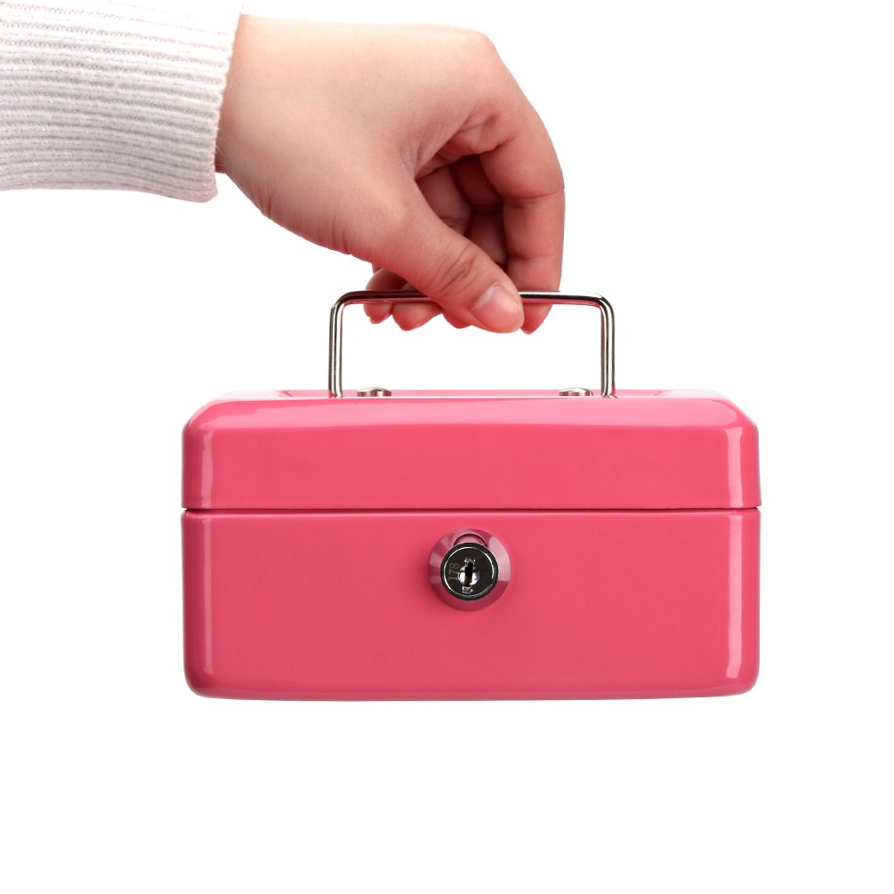 Pink Cash Box with Money Tray & Key Lock - 6