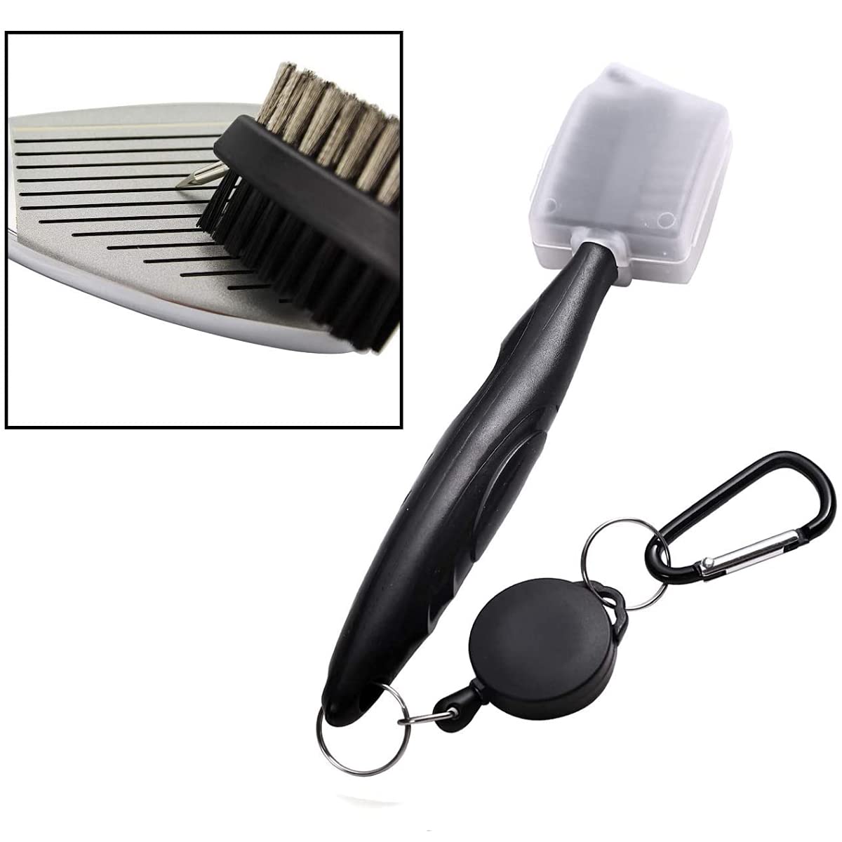 Premium Golf Club Groove Brush Cleaner - Dual Bristle Golf Accessories Cleaning Tool with Retractable Zip-line & Aluminum Carabiner - Perfect for Golf Bag Organization & On-Course Club Maintenance