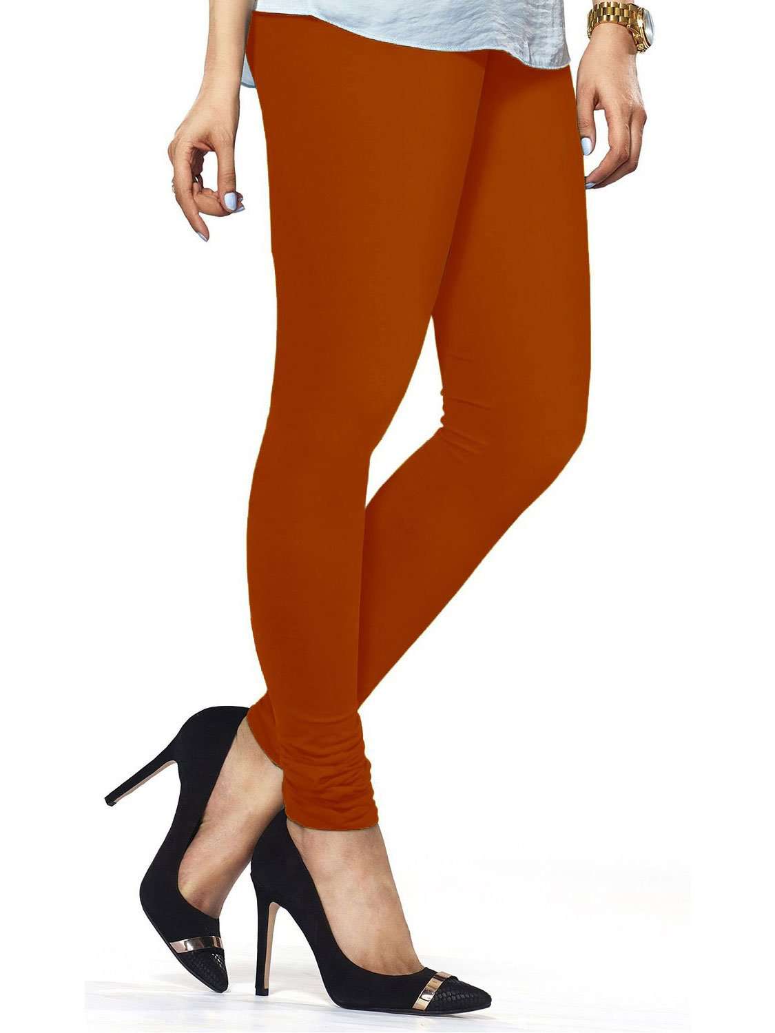 Premium Cotton Lycra Churidar Leggings - Free Size Dark Rust Color - Comfortable Stretchable Yoga Pants for Women - Perfect for Workout, Yoga, and Casual Wear