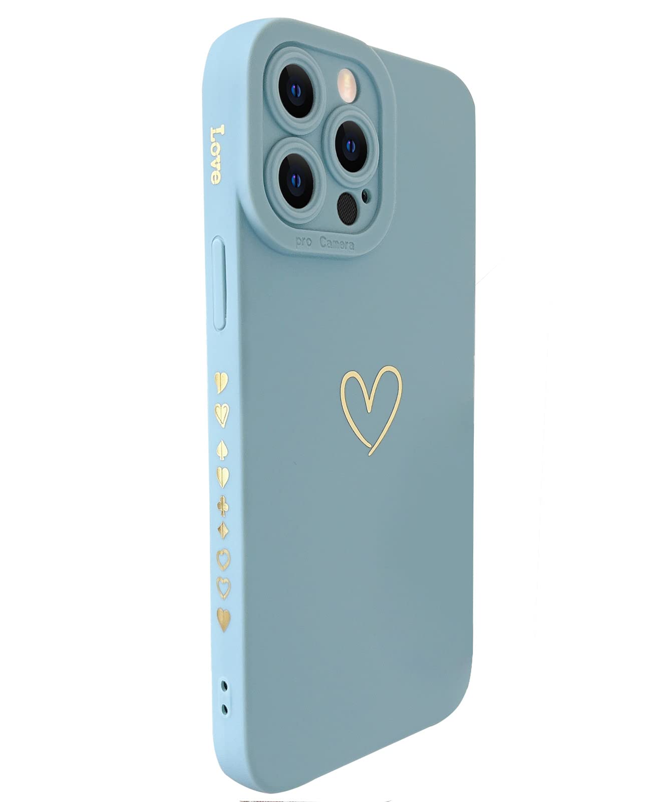 Cute Luxury Heart iPhone 13 Pro Case - Soft TPU Shockproof Cover with Side Pattern & Full Camera Protection for Women & Girls (6.1