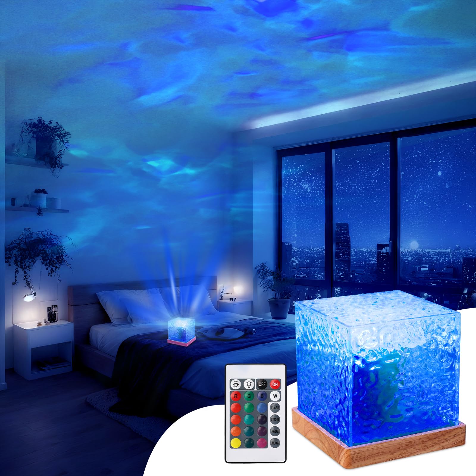 Ocean Wave Ceiling Projector - Color Changing Aurora & Sunset LED Night Light with Remote | Northern Lights Effect | Big Size Luminor Cube Lamp for Bedroom & Room Decor | Perfect for Relaxation, Meditation & Kids' Night Light