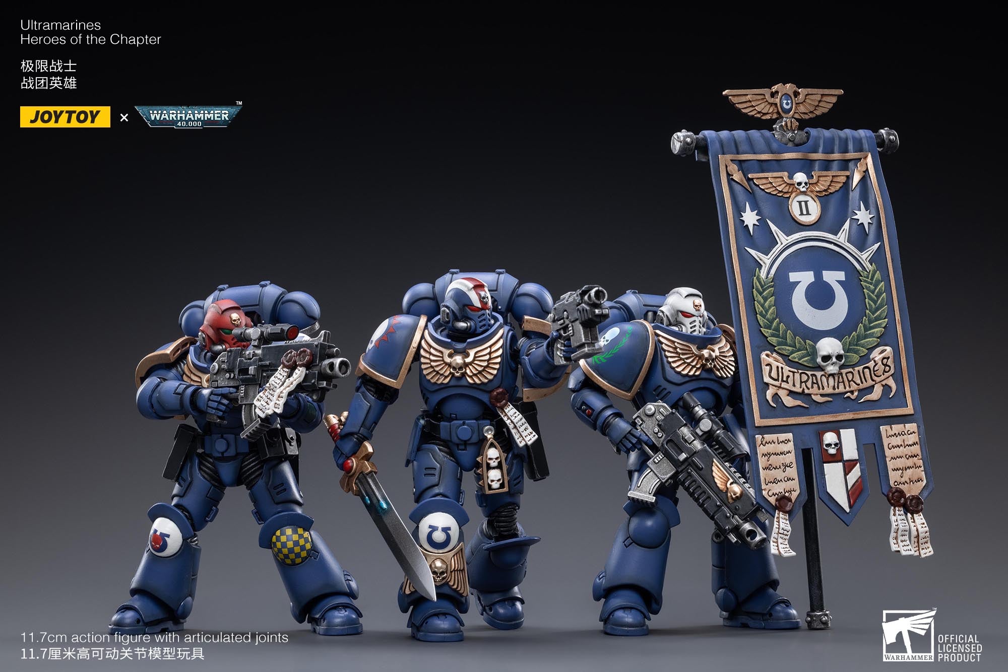 JOYTOY 1/18 Scale Warhammer 40K Ultramarines Heroes of Chapter Action Figure Set (3pcs) - Pre Order Reissue Version - Perfect for Tabletop Gaming, Collecting & Display