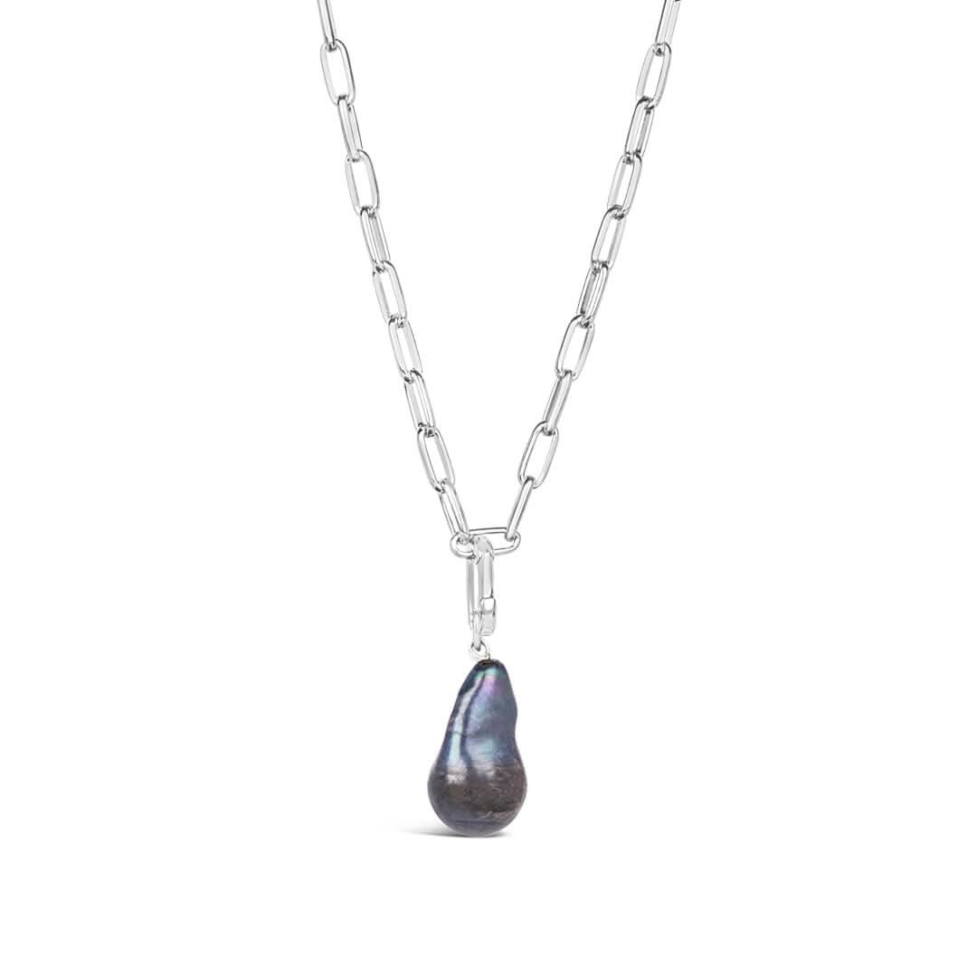 Elegant Black Baroque Pearl Paperclip Necklace in Sterling Silver - Perfect for Weddings, Parties & Evening Events