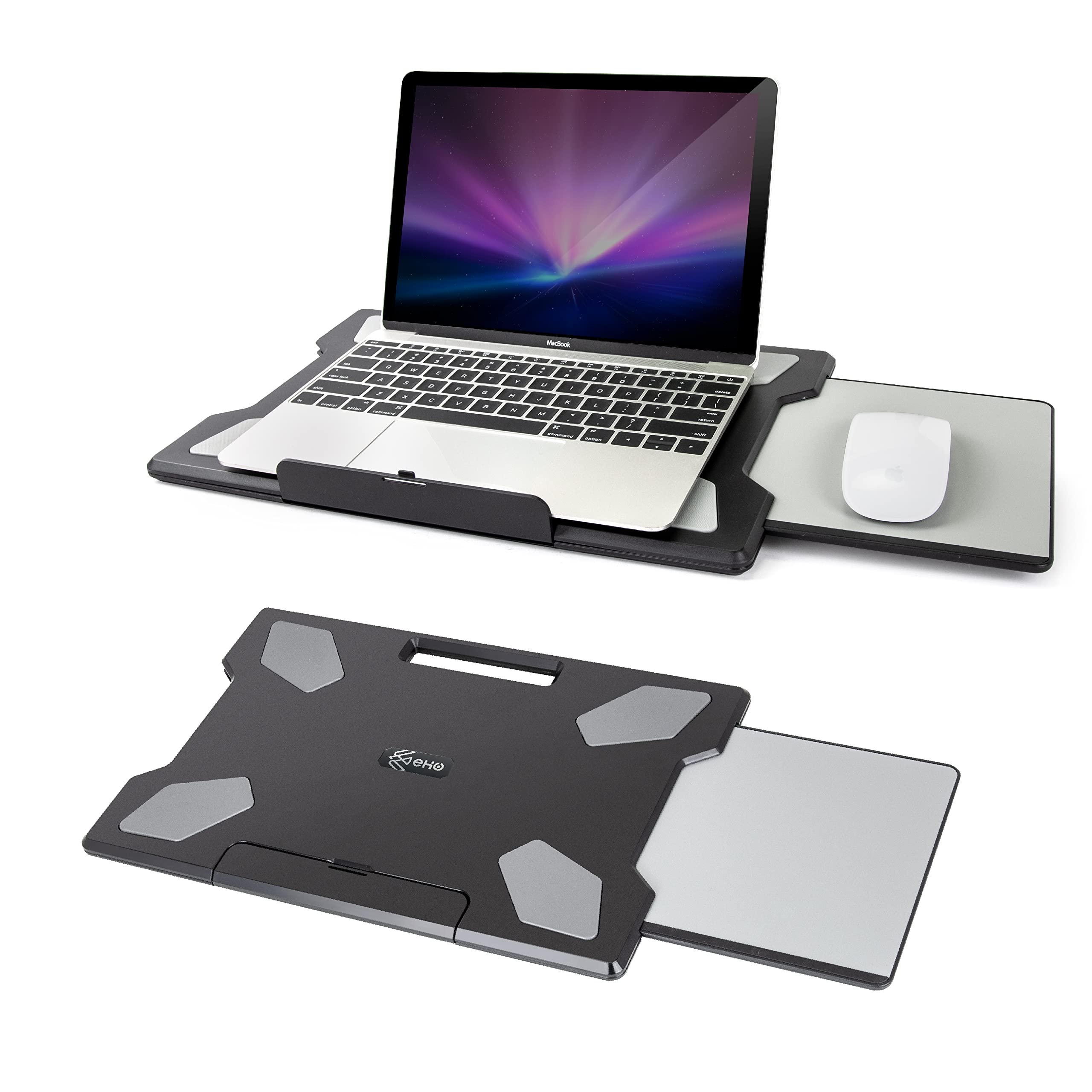 EHO Portable Lightweight Laptop Cooling Pad with Foldable Stopper & Retractable Mouse Tray - Left/Right Adjustable for Work, Study, Sofa Use | Home Office & Travel Laptop Accessory