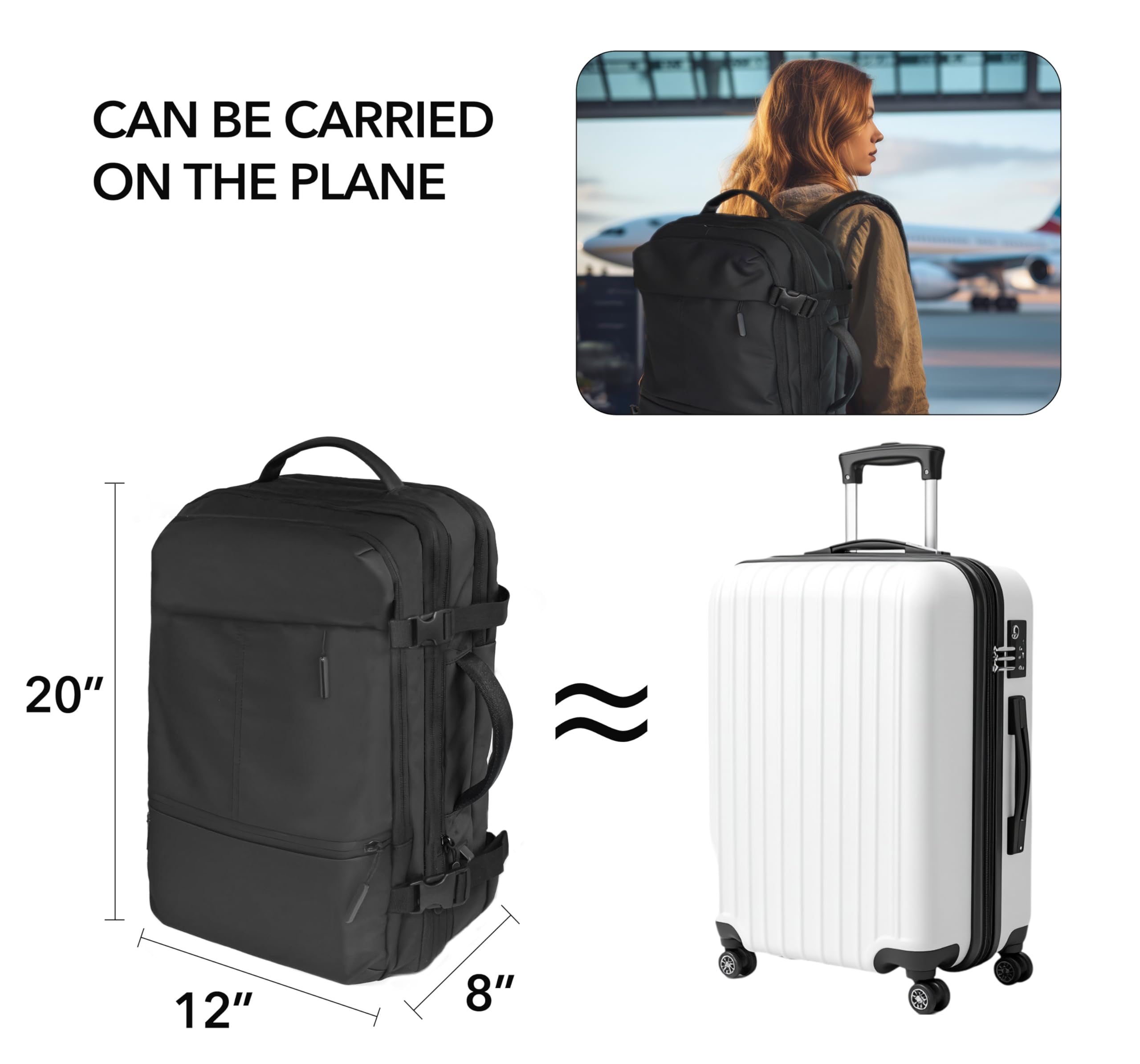 VacPack 50L Expandable Travel Backpack with Built-in Vacuum Pump - Waterproof Carry-On Backpack for Laptop, Business, College & Camping - Perfect for Air Travel, Hiking & Outdoor Adventures