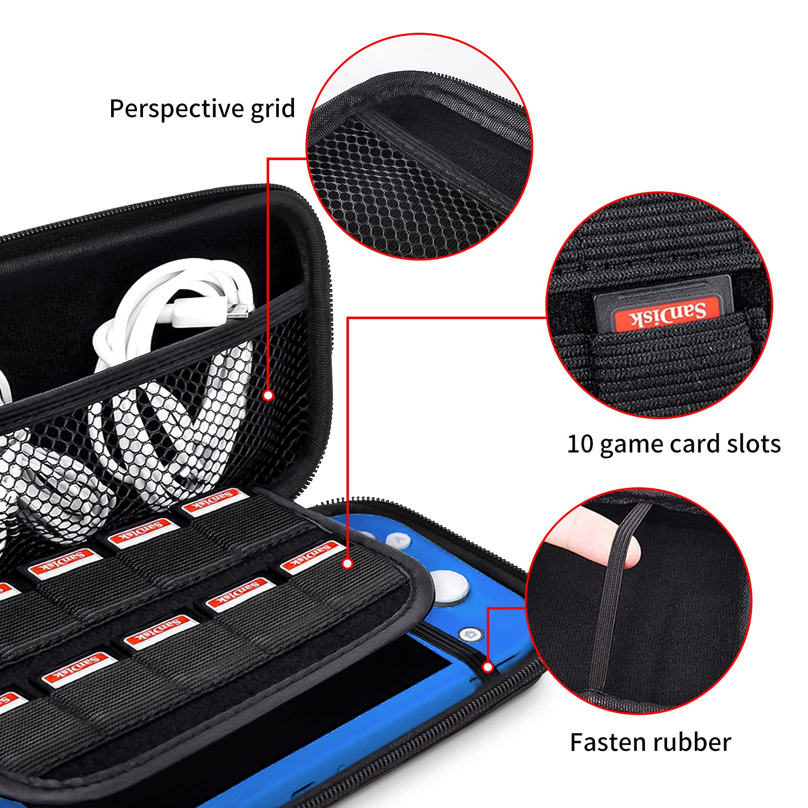 Premium Nintendo Switch Lite Carrying Case - 4-in-1 Travel Accessories Kit with Glitter Case, Screen Protectors & Thumb Grips (Blue) | Perfect for Gaming On-The-Go, Travel Protection & Enhanced Gameplay