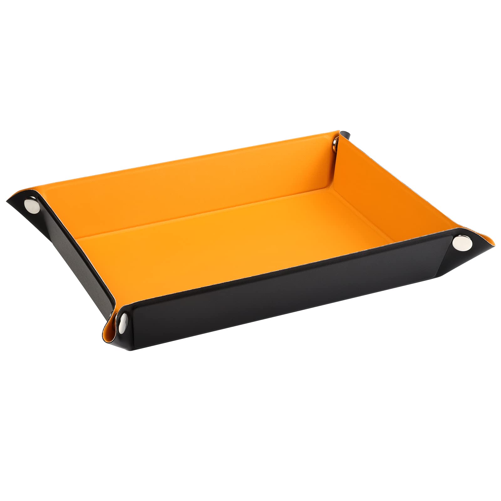 Emibele PU Leather Valet Tray for Men & Women - Desktop Jewelry Organizer, Entryway Catchall Tray for Wallet, Keys, Coins, Phone - Rectangle Storage Tray in Black & Orange - Perfect for Bedroom Dresser, Bathroom Counter & Office Desk Organization
