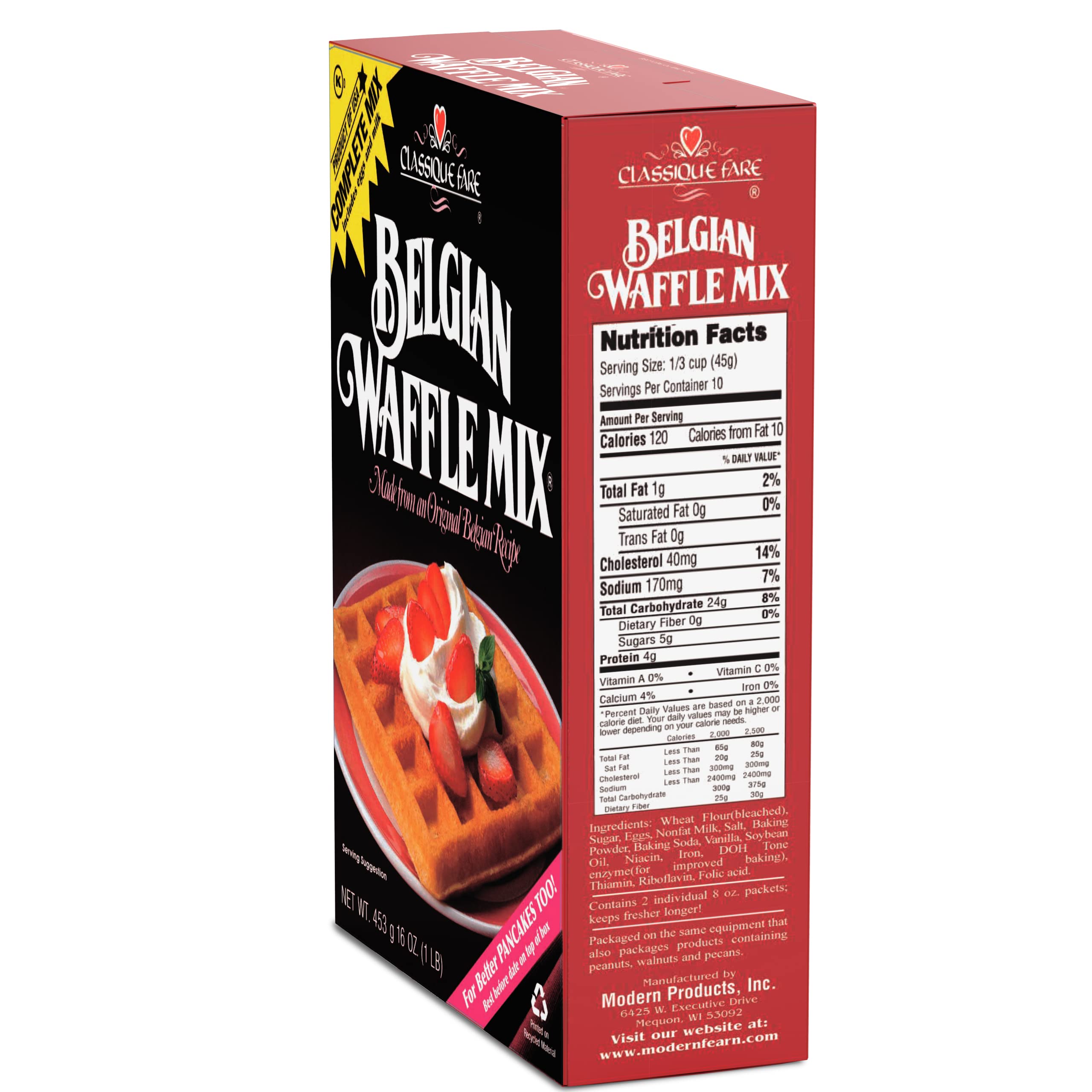 Classic Belgian Waffle Mix - Light & Crispy Waffles, Pancakes, Muffins & Crepes - Works with Any Waffle Maker - Quick Breakfast Solution - 1 Pound (Pack of 6) - Perfect for Family Brunches, Weekend Treats & Holiday Gatherings