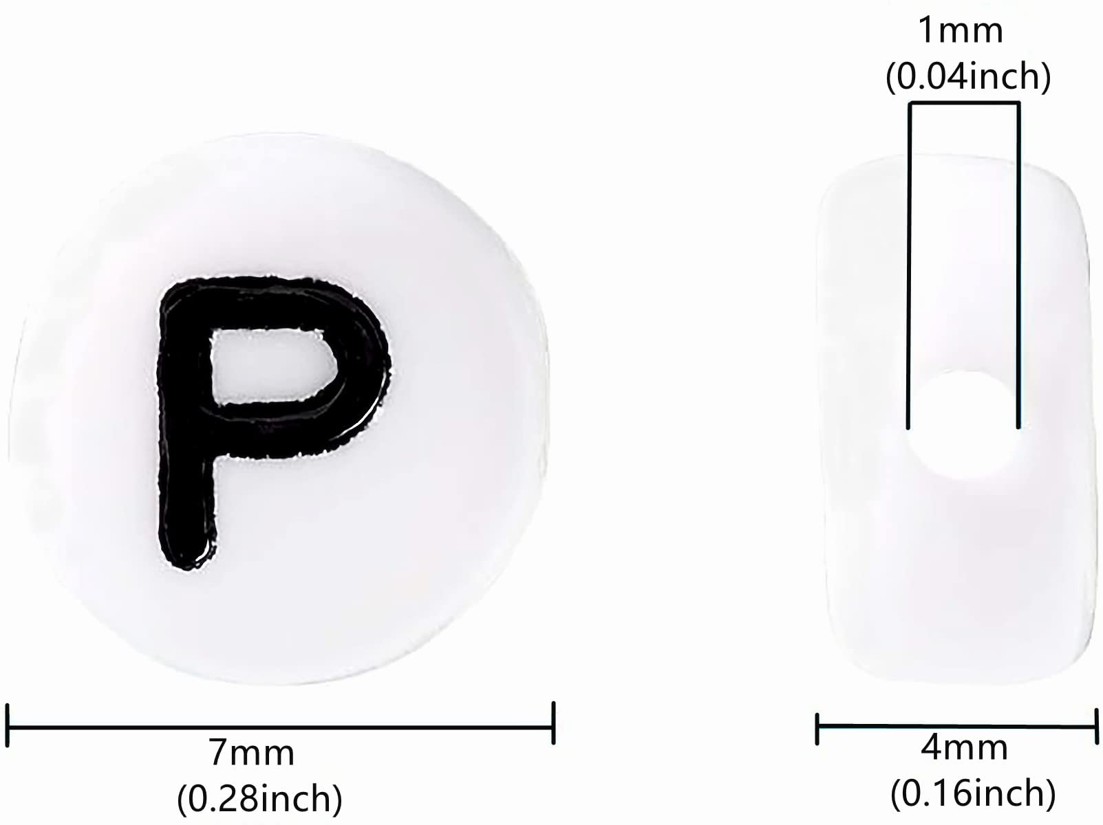 100PCS White Round Acrylic Alphabet Letter P Beads 4x7mm - DIY Jewelry Making Supplies for Bracelets, Necklaces, Keychains - Perfect for Personalized Gifts, Craft Projects & Scrapbooking