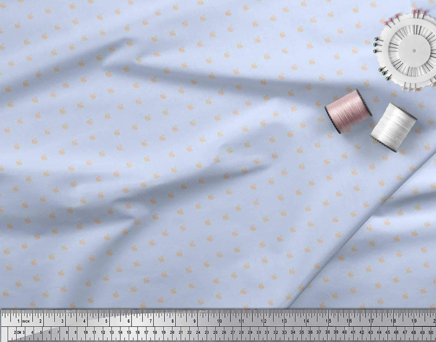 Soimoi Blue Polyester Crepe Fabric by The Yard - 52 Inch Wide Tea Cup Print Shirting Material - Perfect for DIY Tea-Themed Dresses, Curtains & Home Decor Projects