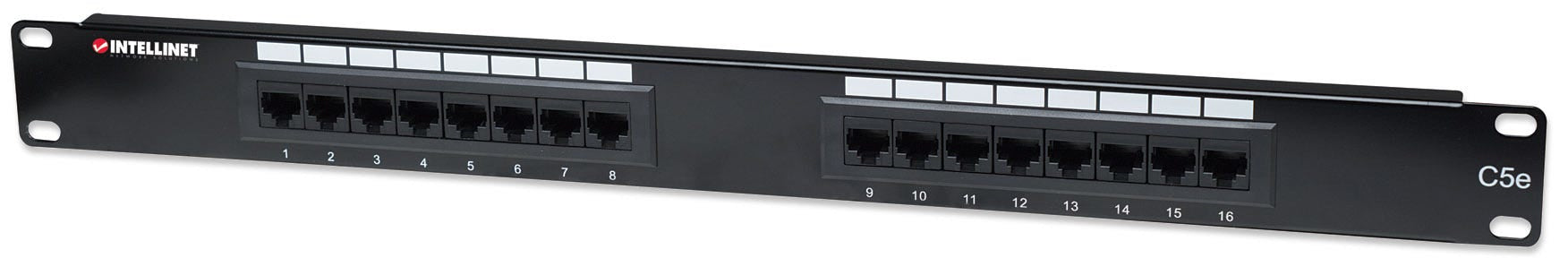 Intellinet 16-Port Cat5e UTP Patch Panel 1U Rack Mount - Ideal for Home & Office Network Setup