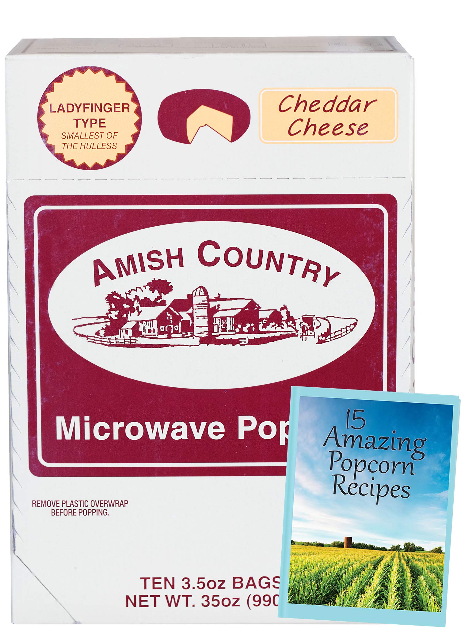 Amish Country Popcorn - Old Fashioned Microwave Popcorn, 10 Bags Cheddar Cheese Ladyfinger | Non-GMO, Gluten Free, Kosher & Microwaveable | Perfect for Movie Nights, Snack Time & Family Gatherings