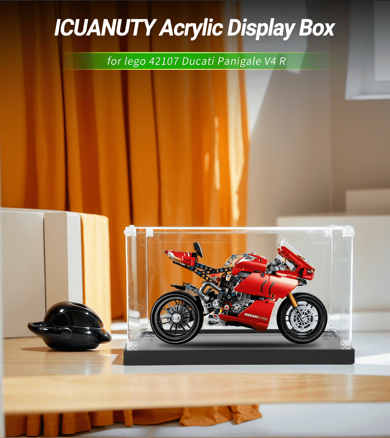 LEGO Technic Ducati Panigale V4 R 42107 Display Case - Premium Acrylic Showcase for Motorcycle Model Collection - Perfect for Home Decor, Office Display & Gift for LEGO Enthusiasts