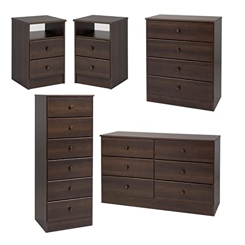 Home Square 5-Piece Bedroom Set with Lingerie Chest, Double Dresser & 2 Nightstands - Complete Furniture Set for Master Bedroom or Guest Room