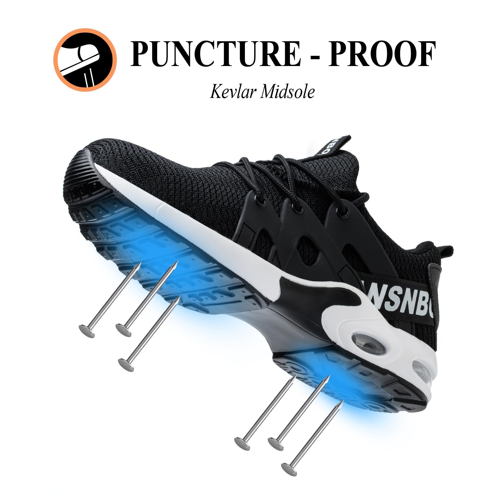 Indestructible Women's Steel Toe Work Shoes - Lightweight, Breathable Safety Sneakers with Air Cushion & Composite Toe | Slip & Puncture Resistant | Perfect for Construction, Warehouse & Industrial Work