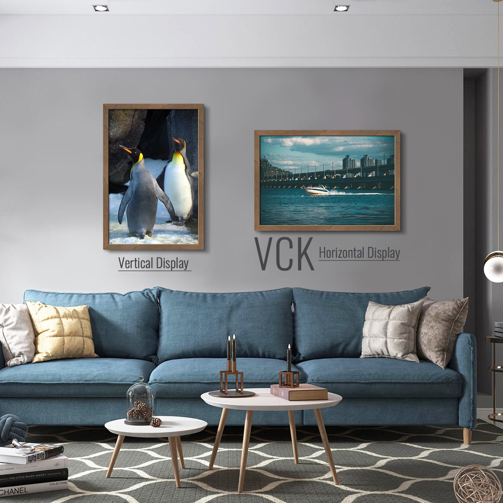 VCK 20x30 Picture Frame Set of 3 - Brown Walnut Solid Wood Poster Frame with Natural Wood Grain, Perfect for Wall Gallery, Home Decor & Office Display