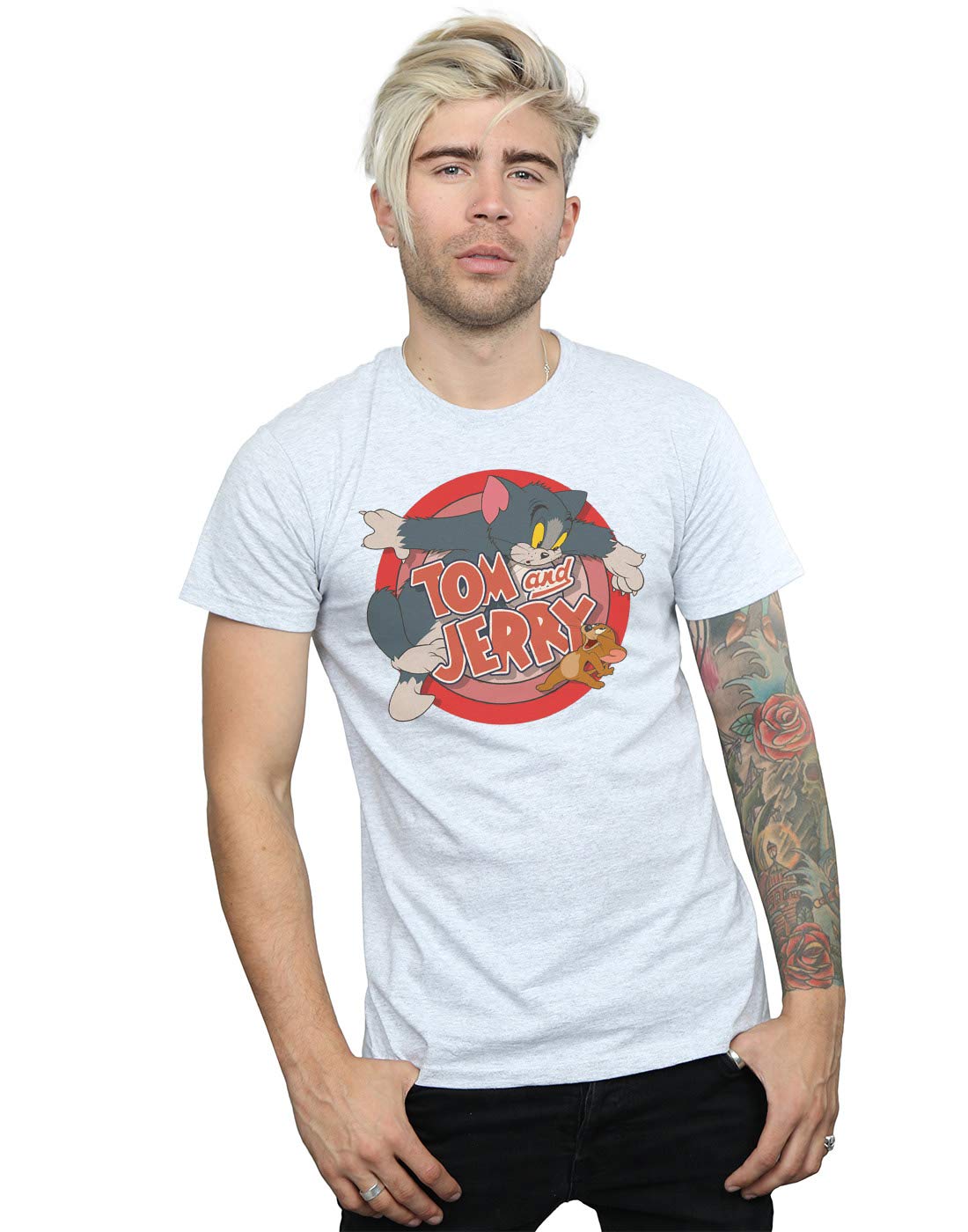 TOM and JERRY Men's Classic Cartoon Print T-Shirt - Medium Size, Sport Grey - Casual Wear, Gift for Fans, Vintage Animation Tee for Everyday Outfits
