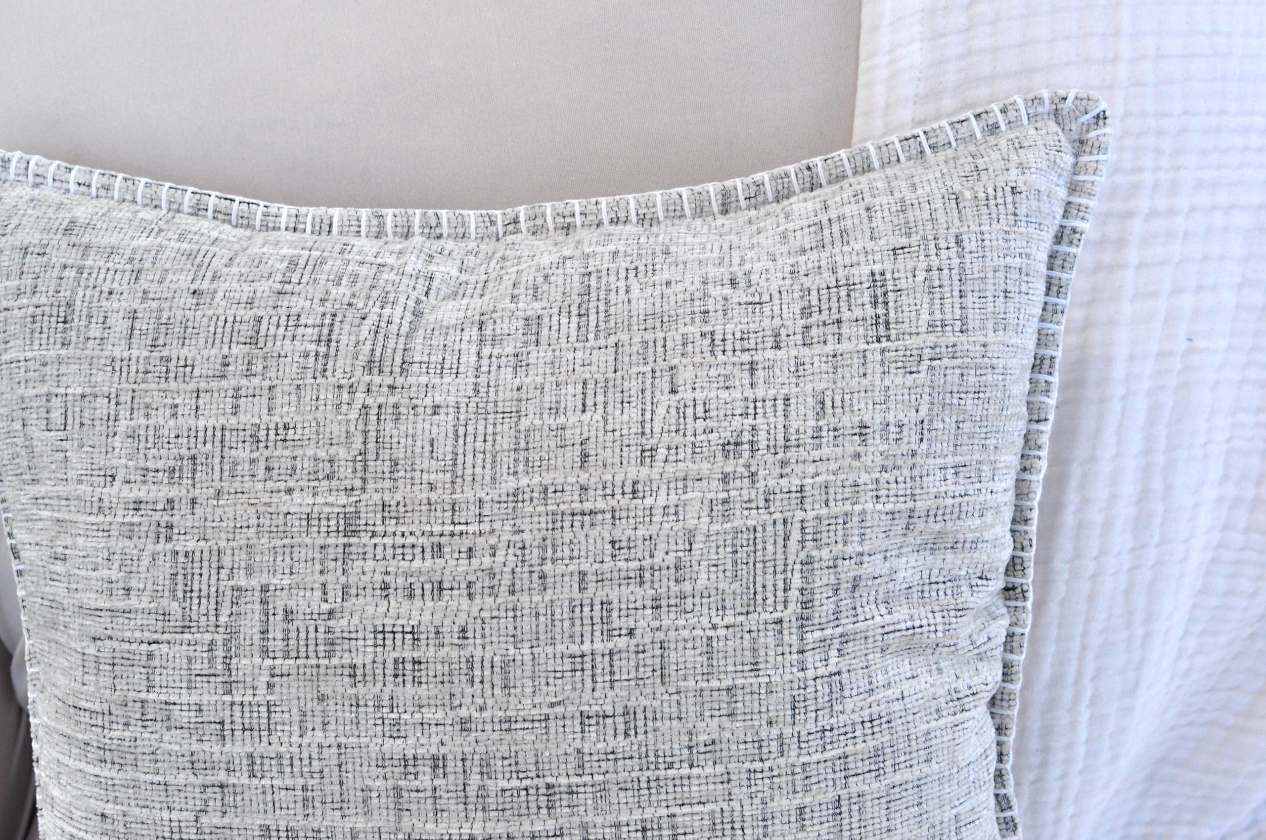 Premium 26x26 Inch Oversized Pillow Covers Set of 2 - Soft Cream White & Black Square Euro Shams for Couch, Sofa & Bed - Ultra Cozy Decorative Throw Pillow Cases for Living Room, Bedroom & Home Decor