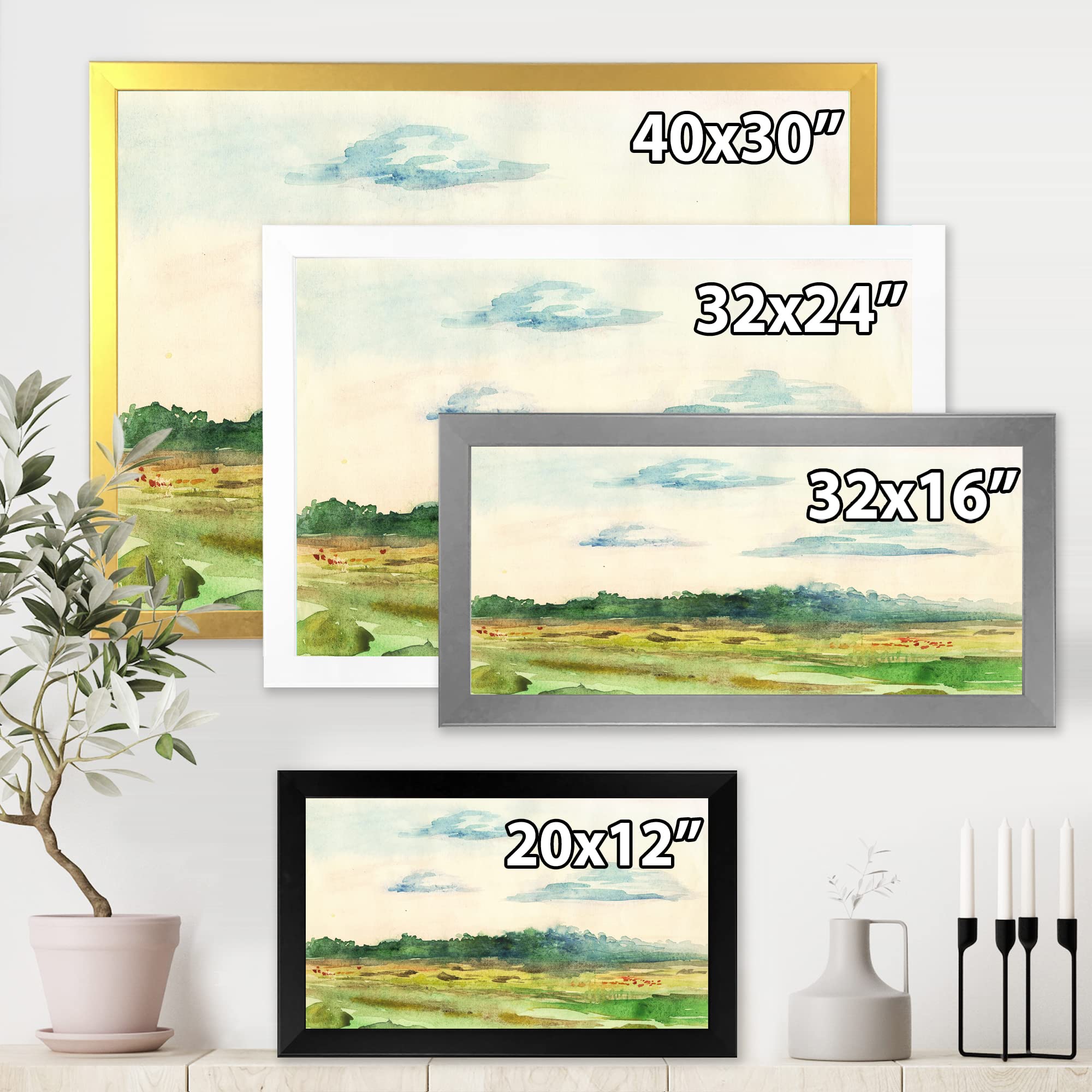 DesignQ Green Blossoming Summer Landscape Traditional Framed Wall Art - Hand Painted Canvas Painting for Living Room, Bedroom, Office Decor - Perfect Gift for Housewarming & Home Interior Design