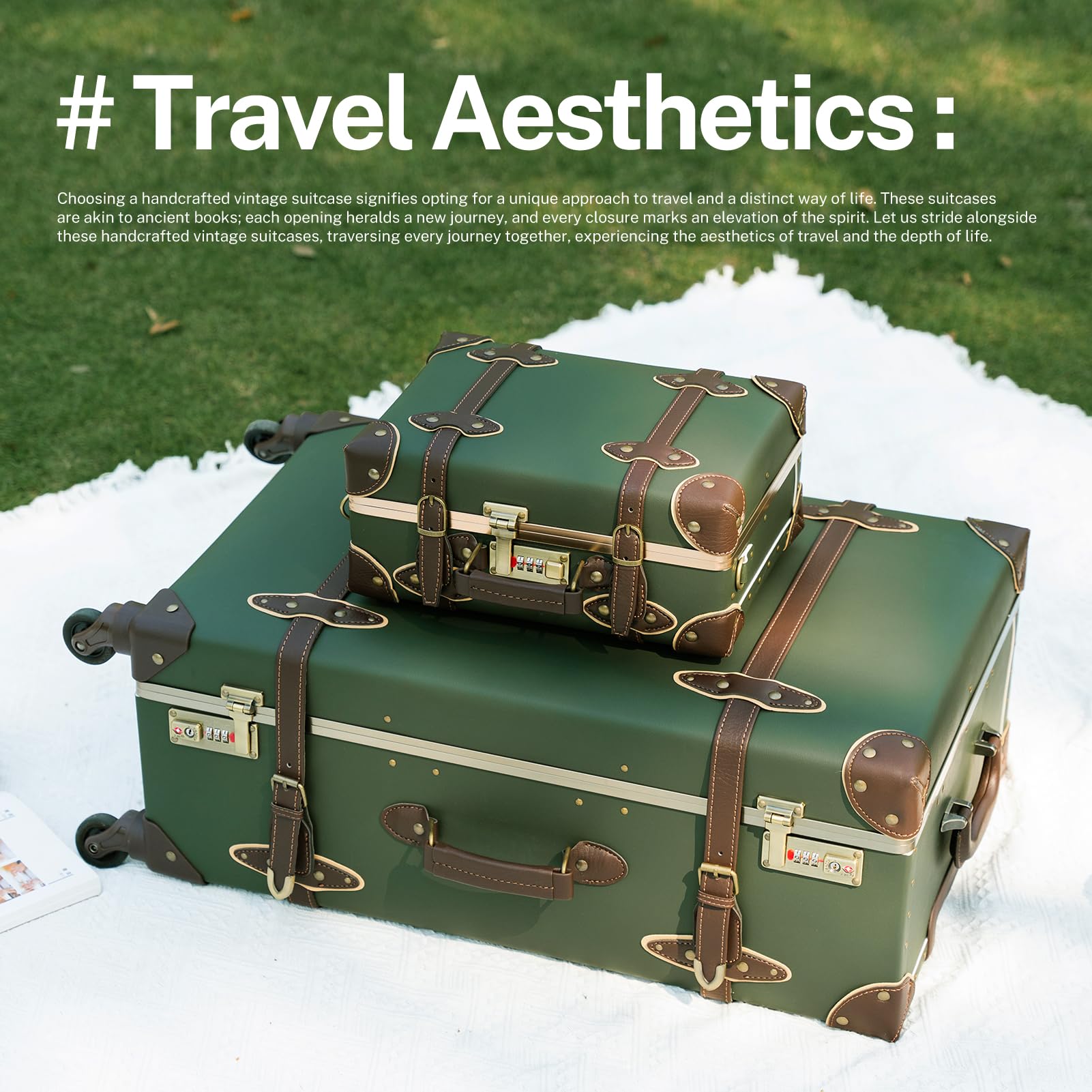 Vintage Suitcase Set for Women - 2 Piece Retro Luggage with Zipperless TSA Approved Design, Army Green (20