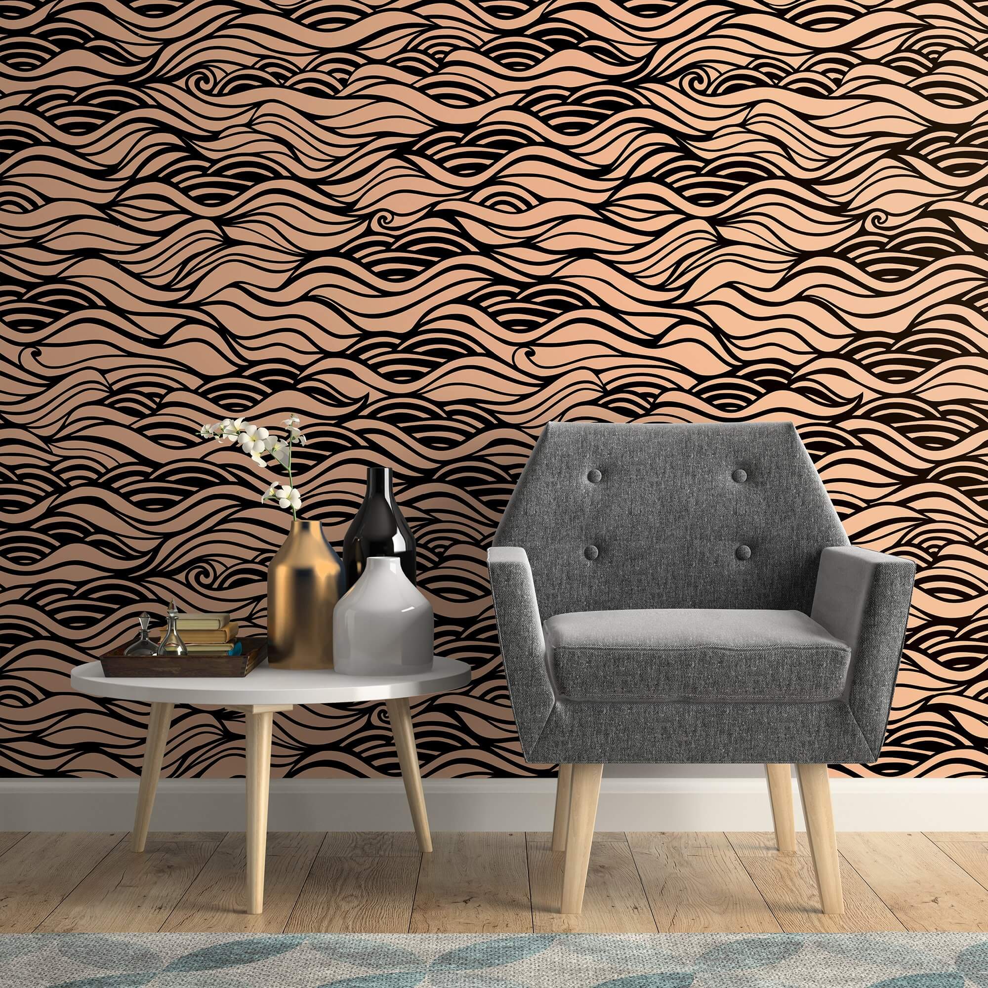 Nautical Striped Peel and Stick Removable Wallpaper - Black & Beige Lines - Perfect for Bedroom, Bathroom, and Nursery Decor