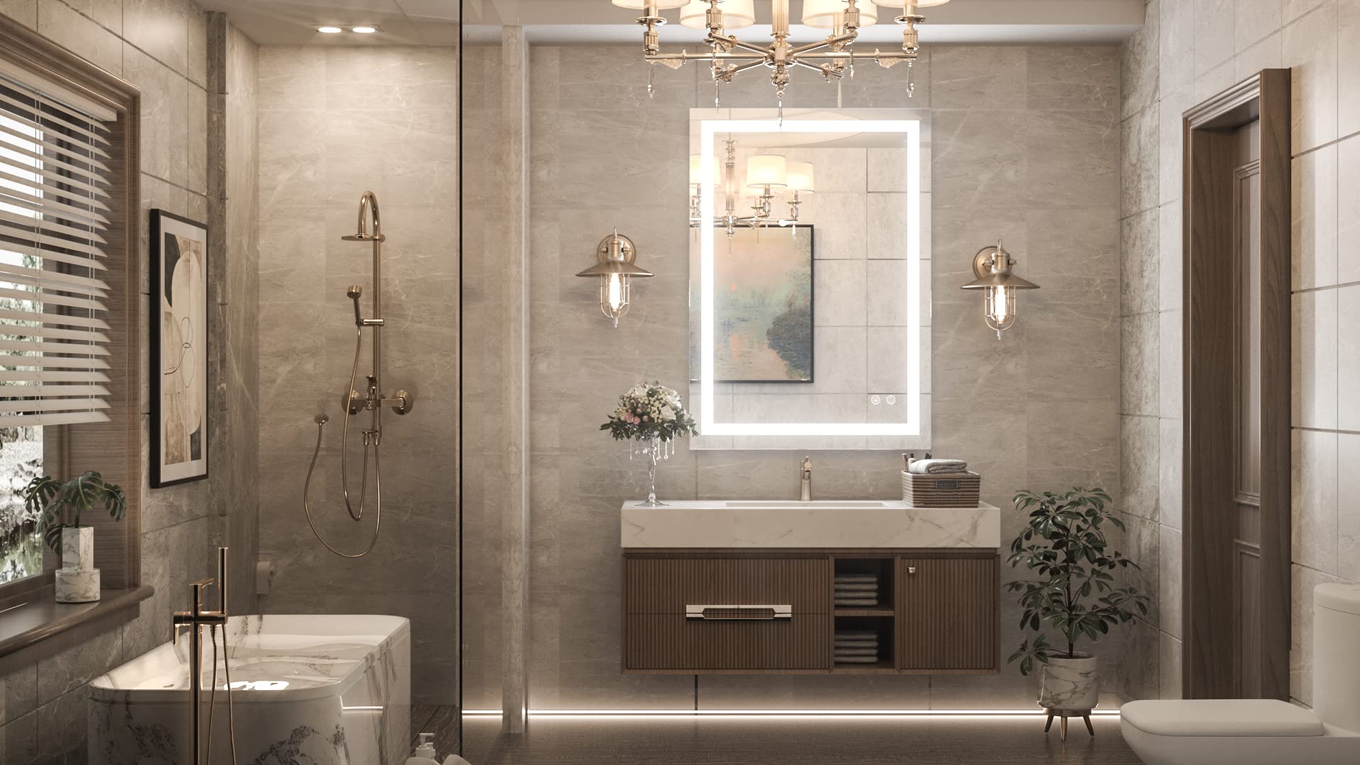 TETOTE 20 x 28 Inch LED Bathroom Wall Mirror with Dimmable Touch Control - Modern Lighted Vanity Mirror with Memory Function & Tempered Glass - Perfect for Makeup, Shaving & Home Decor