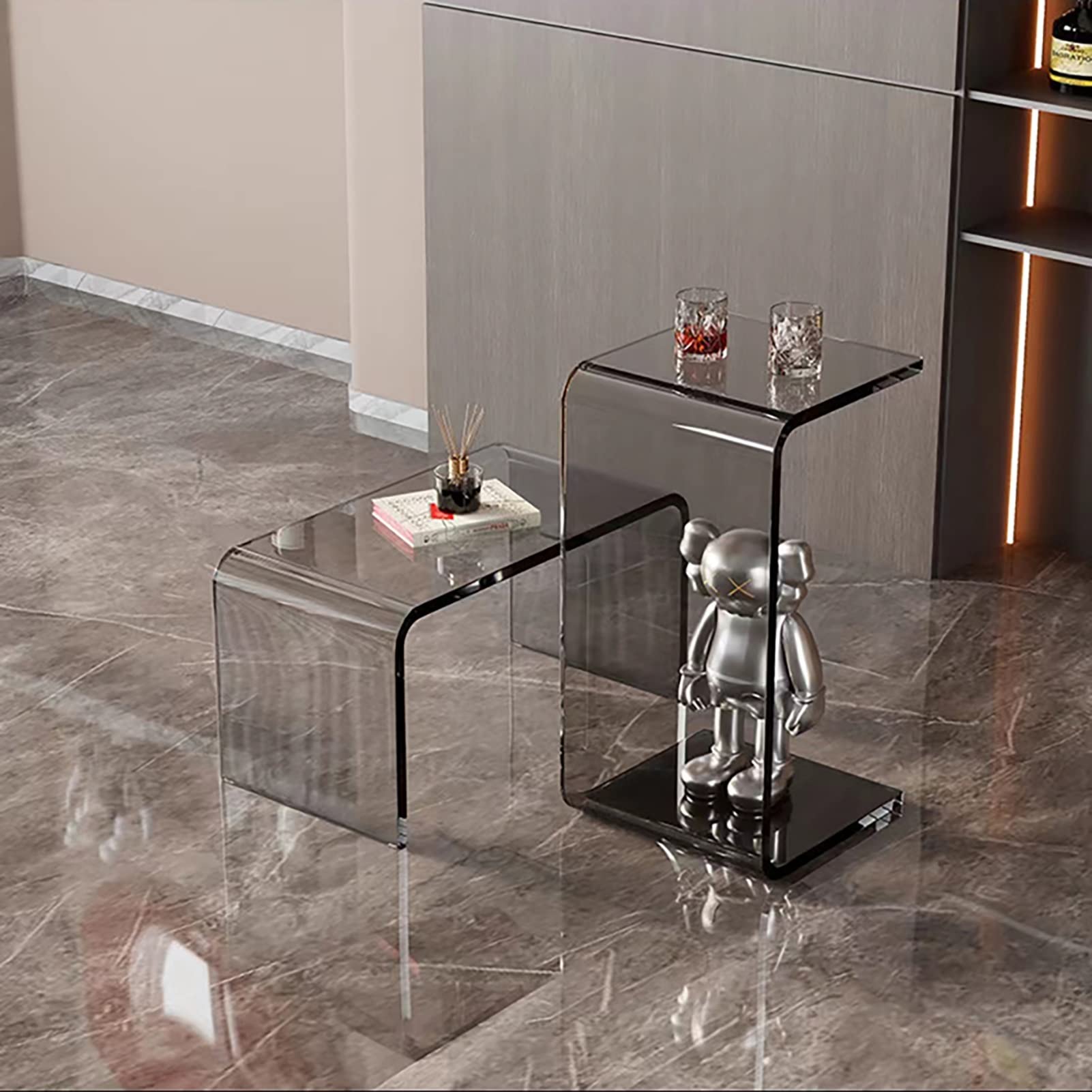 Clear Acrylic End Table with Rounded Edges - 55CM Modern Waterfall Side Table for Living Room, Bedroom Nightstand & Entryway Console | Stylish Occasional Table for Home Decor, Office & Dorm Room