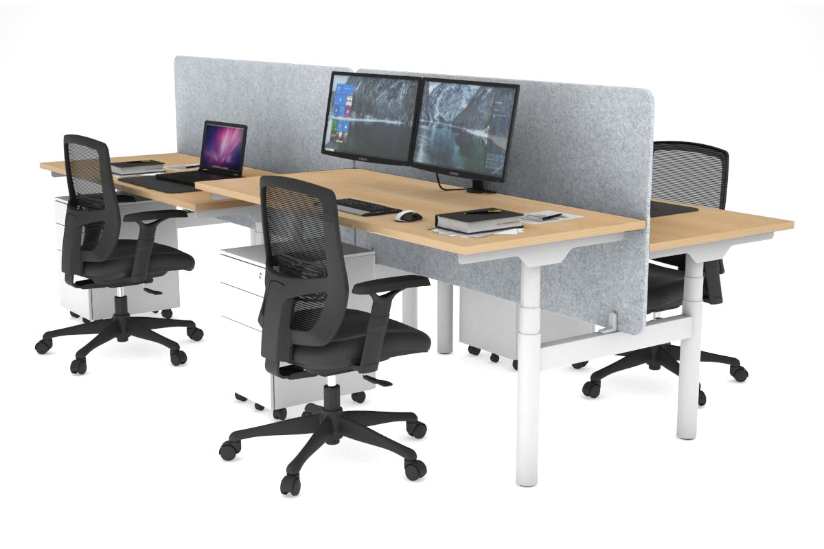 Flexi Premium Height Adjustable 4-Person H Bench Workstation - White Frame [1200L x 700W] - Ideal for Office, Coworking Spaces & Home Offices