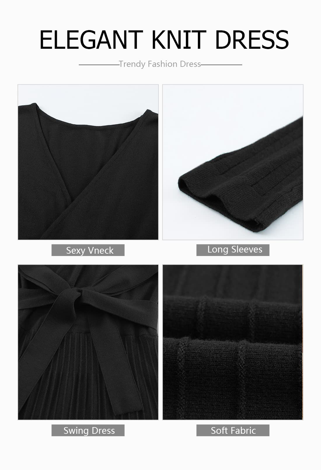 Pink Ribbed Knit Wrap Sweater Dress for Women - V Neck Long Sleeve Midi Dress with Belt | Casual Office Wear, Fall Winter Outfits, Date Night Dresses