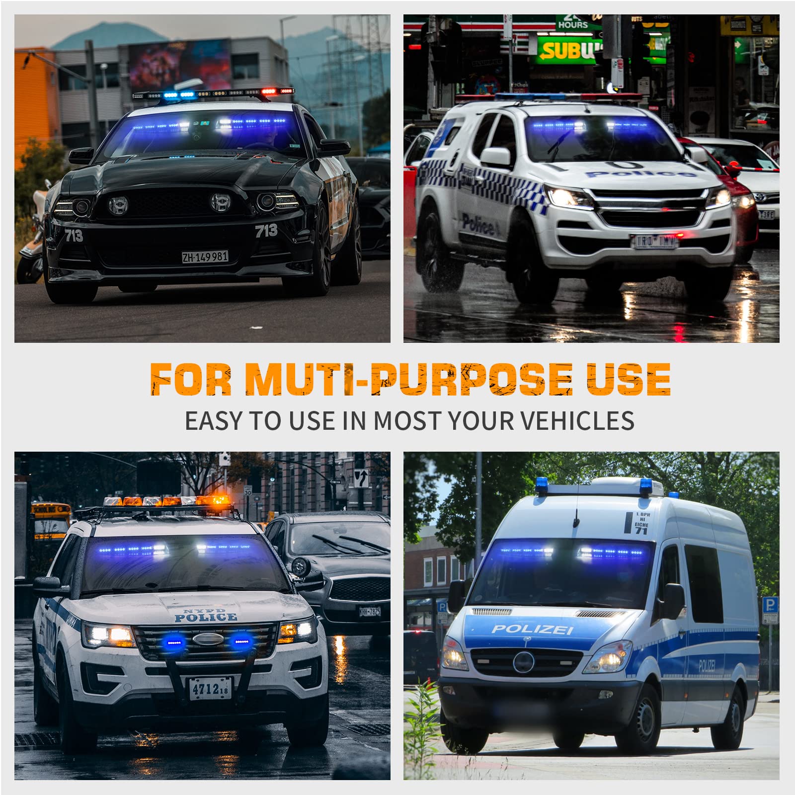 XRIDONSEN 40 LED Blue Emergency Visor Light Bar - 2x17 Inch Interior Windshield Strobe Warning Lights with White Take Down Deck & Split Mount for Police, Firefighter, Security Vehicles & Trucks - Perfect for Roadside Emergencies, Night Patrols & Traffic Control