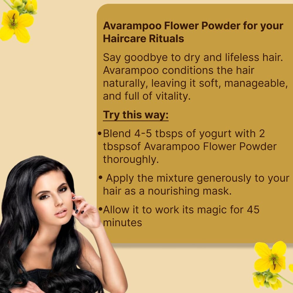 Organic Avarampoo Flower Powder (Senna Auriculata) - 100g for Face, Body & Hair Care | Natural Skin Brightening & Hair Growth Treatment | Perfect for DIY Beauty Masks & Ayurvedic Remedies
