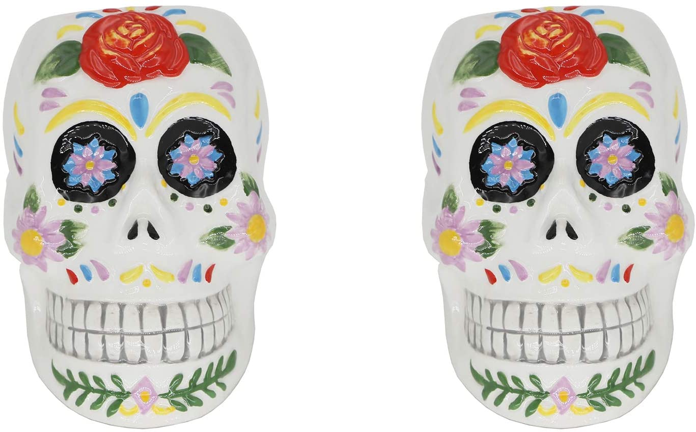 Flora Bunda 4-Inch DOD Colorful Skull Planter Pot - Matte Black Set of 2 | Succulent Planters, Candy Bowls & Office Decor | Perfect for Home, Desk & Halloween Decorations