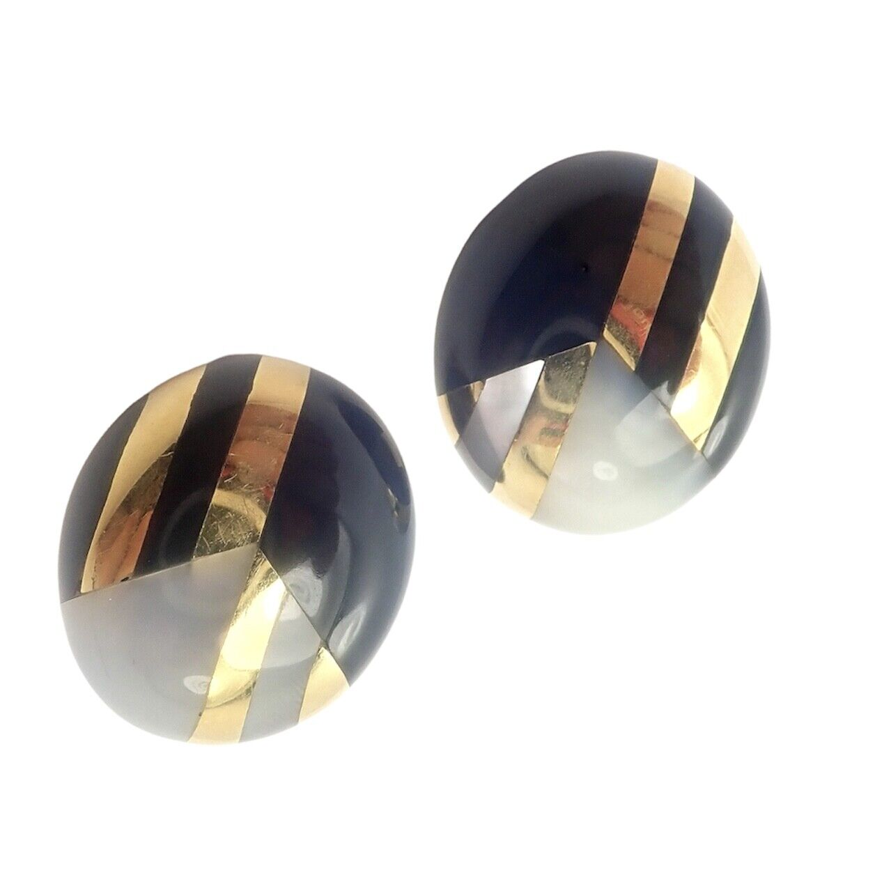 Tiffany & Co Cummings 18k Yellow Gold Mother of Pearl Black Jade Earrings - Luxury Vintage Dangle Earrings for Women - Perfect for Weddings, Parties & Special Occasions