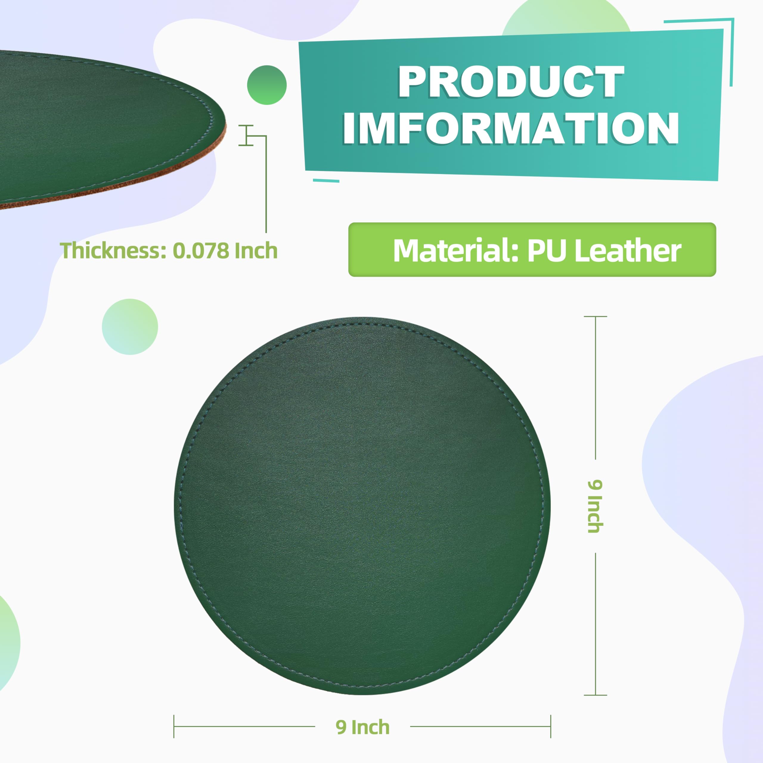 Premium Round PU Leather Mouse Pad with Stitched Edge & Non-Slip Micro-Fiber Base - Waterproof Desk Mat for Computer, Laptop, Gaming (9x9 Inch, Army Green) - Perfect for Office, Home & Gaming Setup