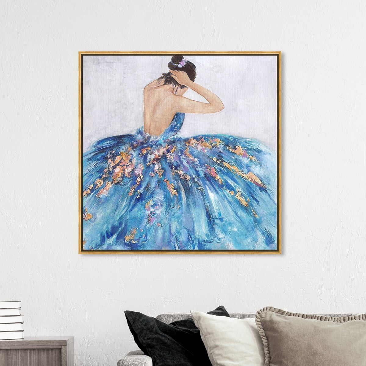 Elegant Blue Princess Dress Glam Canvas Wall Art Print - Festive & Stylish Home Decor for Bedroom, Living Room, or Nursery