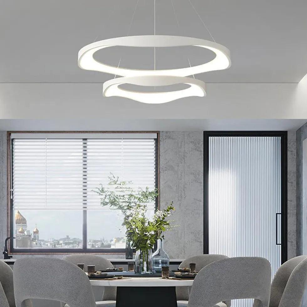Modern Ring Shaped Metal Acrylic LED Pendant Light for Living Room - Dimmable Hanging Ceiling Lamp for Dining Room, Bedroom, Kitchen & Office Lighting