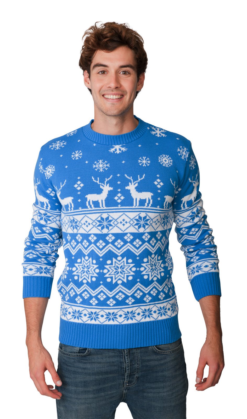Santa Fairisle Christmas Sweater for Men & Women - Unisex Nordic Blue Holiday Party Jumper - Sizes S-4XL - Perfect for Xmas Parties, Family Gatherings & Festive Photos