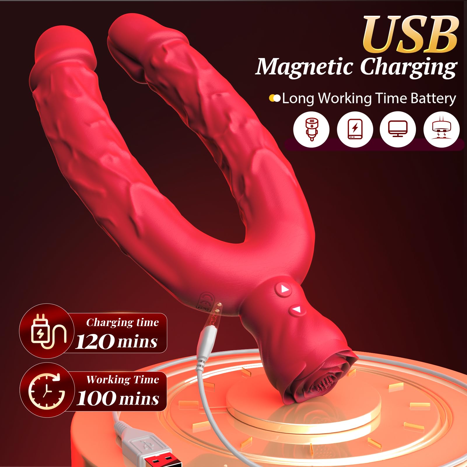 Premium Double-Ended Dildo for Couples - 10 Vibration Modes G-Spot & Anal Stimulation, Realistic Strapless Strap-On for Lesbian & Pegging Play | Sensual Adult Toy for Women & LGBTQ+ (Perfect for Couples' Play & Solo Exploration)