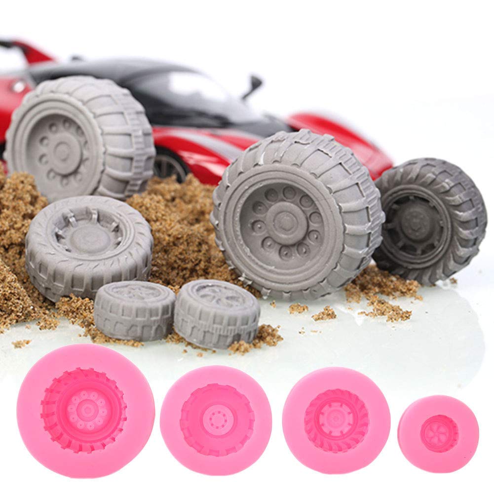 4-Piece 3D Round Tire Chocolate Candy Mold Set - Silicone Truck Wheel & Car Tyre Cake Fondant Molds for Baking, Sugarcraft, Resin, Polymer Clay & Soap Making - Perfect for Birthday Cakes, Cupcake Toppers & DIY Crafts