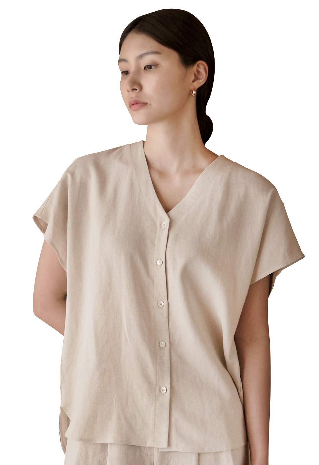 TETEROT SALAN Women's Short Sleeve Blouse with Korean Pearl Buttons - Comfortable & Stylish Top for Work, Dating, and Casual Outfits