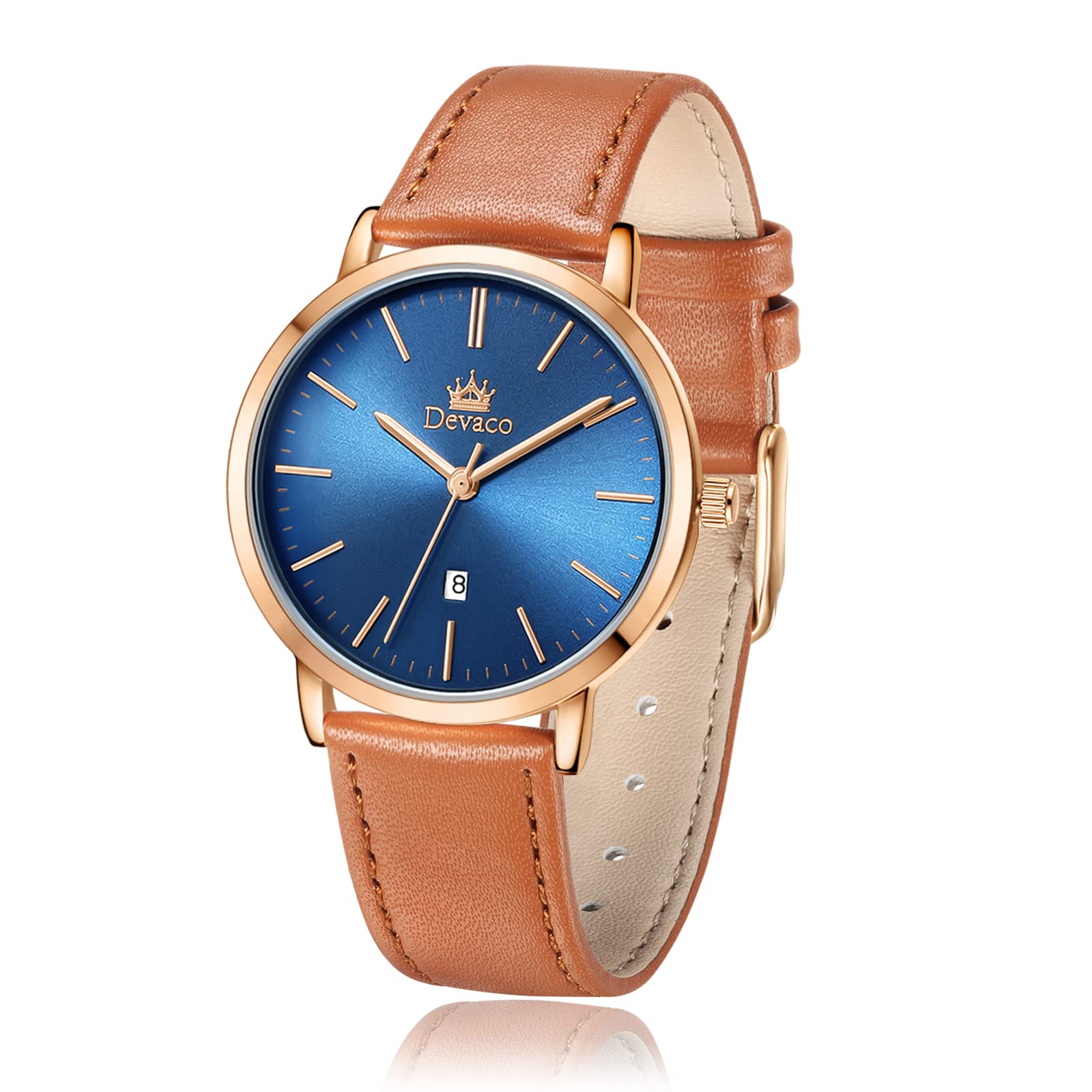 Devaco Women's Waterproof Leather Strap Watch with Japanese Quartz Movement & Day Display - Elegant Dress Watch for Office, Party & Everyday Wear